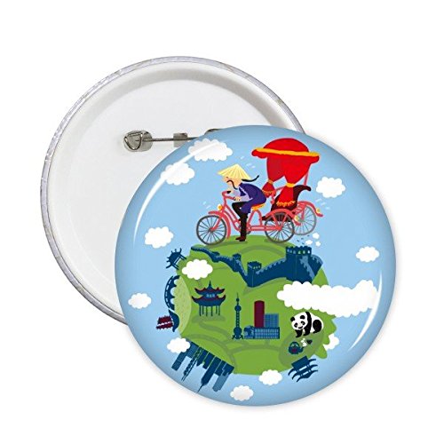 Badge panda et culture chinoise lot de 5 broches rondes XXL pour vêtements