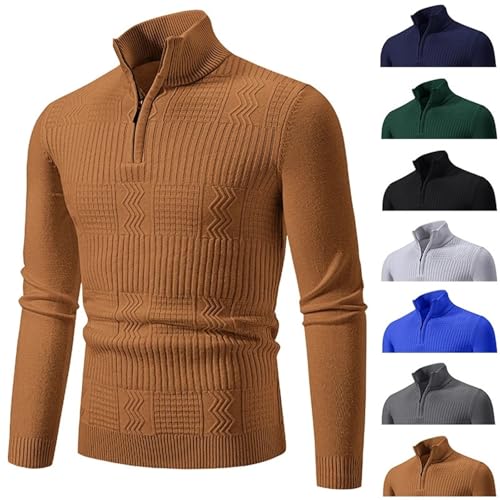 Autumn Men's Pullover Sweatwear Half Zipper Sweater Slim V-Neck Long Sleeve(Black,Asian M(40-55Kg))2