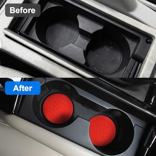 Image of Mandark 2PCS Car Cup Holder Coasters, 2.75 Inch Non-Slip Insert Water Bottle Holder Pads, Dustproof Automotive Interior Accessories Mat, Universal for Vehicles, Trucks, RVs and More(Red)