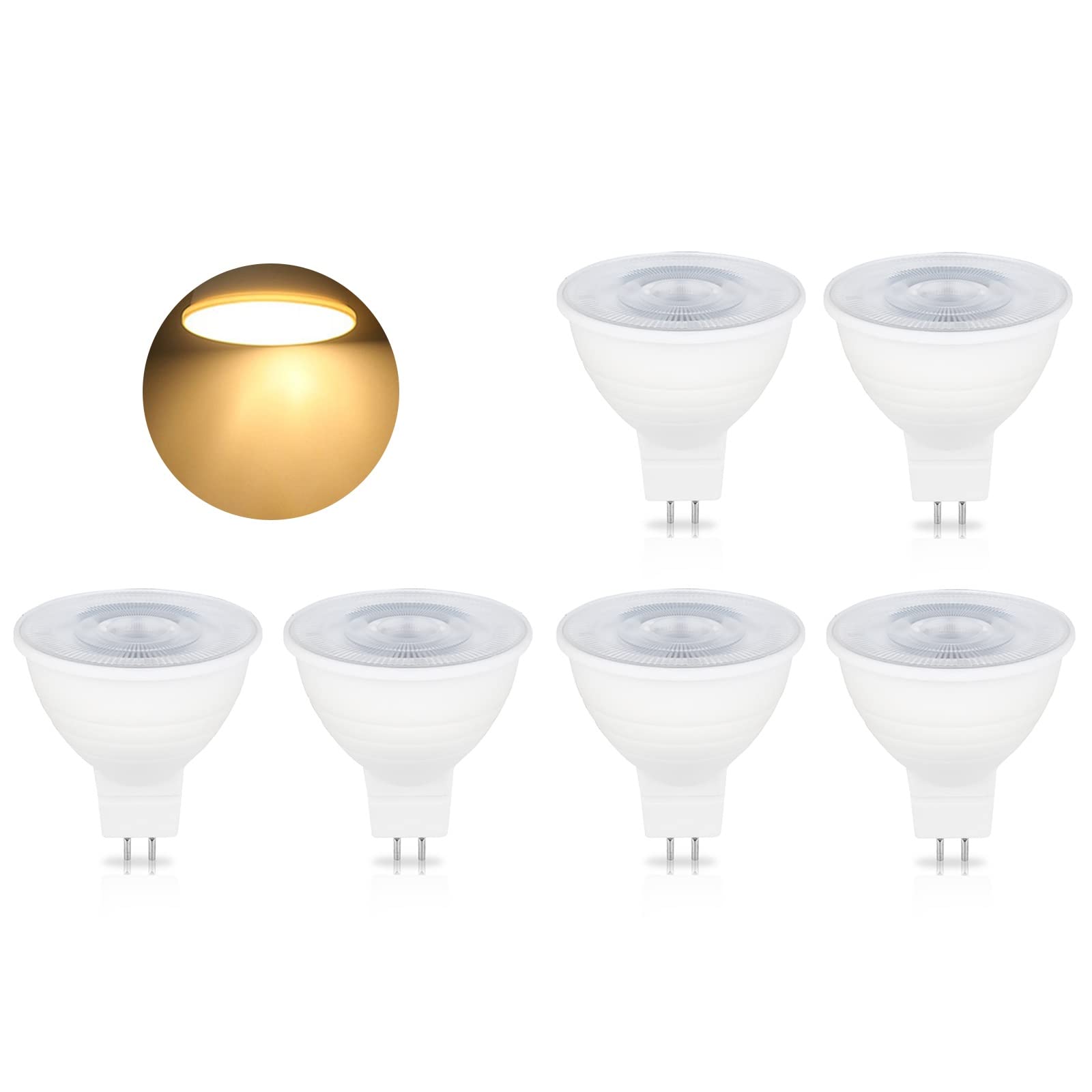 BVCL MR16 GU5.3 LED Light Bulbs, 5W 500LM Dimmable GU5.3 Spot Light Bulb AC 220-240V, Equivalent for 50W Halogen Lamp, 120° Beam Angle (Color : Warm White 3000K, Size : 6 PCS)