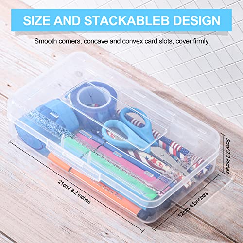 Image of Fainne 24 Pack Clear Plastic Pencil Box,Transparent | Stackable Organizer for School Supplies, Large Case for Crayons Markers, Snap-lid Keeps Stationery Secure, Bulk Set