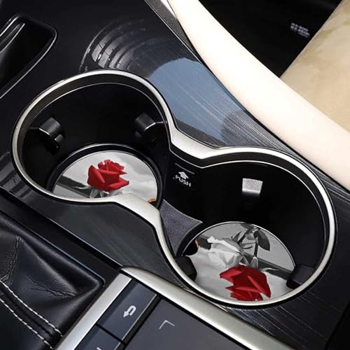 Juego de 4 posavasos para autos con rosas rojas y blancas miniatura 7