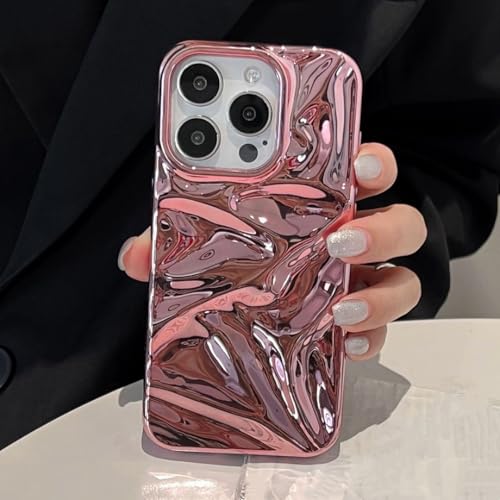 Coque de téléphone de luxe argentée effet froissé 3D souple pour iPhone 16