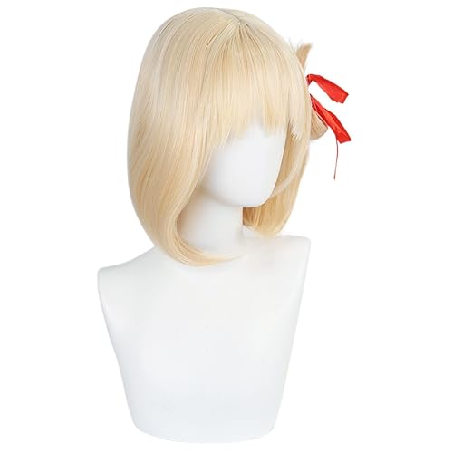 Miniatura 4 de Ebingoo Peluca rubia bob para mujer + gorra de peluca para niñas y mujeres, pelucas cortas de cosplay con flequillo, pelucas de pelo sintético para