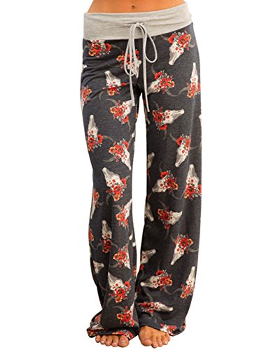 Buauty Women's Comfy Soft Stretch Wide Leg Polka Floral Print Palazzo Pajama Pants