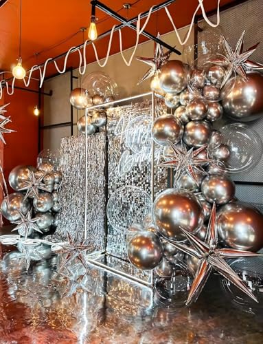 Image of 6Pcs 22Inch Silver Disco Ball Balloons - 4D Large Foil Balloons with Metallic Star for 70s Disco Dance Birthday Party