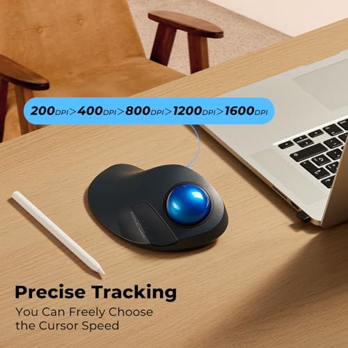 Image of Ergonomic Wireless Trackball Mouse for Wrist Comfort, Bluetooth & USB Receiver, Rechargeable Rollerball Mouse with 44mm Index Finger Trackball, 5 DPI Levels, Multi-Device for PC, Mac, Laptop