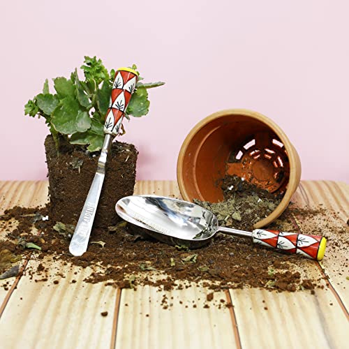 Lazy Gardener Stainless Steel Gardening Tool Set Red & Yellow Khurpi & Scoop