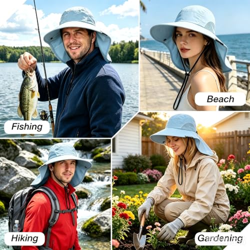 Image of Solaris Sun Hat with Neck Flap, UPF 50 Sun Protection Lightweight Sun Cap for Men Women, Wide Brim Hat for Fishing Hiking