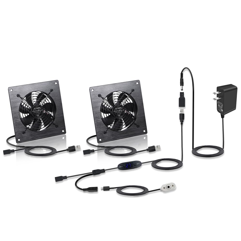 Temperature-Controlled 120mm (6") Silent USB/DC Fan - 5V/12V Dual Voltage, 10-Speed Settings, Fits AV Cabinets, Greenhouses, RVs & Server Racks