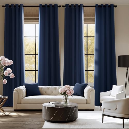 Image of NICETOWN Room Darkening Draperies Curtains Panels, 2 Panels Navy Blue W52 x L84
