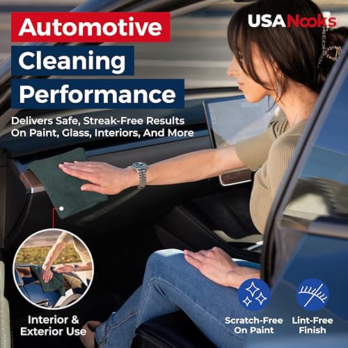 Image of USANOOKS Premium 300GSM Microfiber Cleaning Cloth - 12.5 inchx12.5 inch High Performance - 1200 Washes, Ultra Absorbent Microfiber Towels for Cars Undercarriage, Rims & Engine Bay Cleaning - Microfiber Cloth
