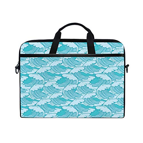FANTAZIO Maletín de hombro pintado a mano con diseño de olas de mar para laptop de 14 pulgadas y 15 pulgadas, multicolor, 11x15 in