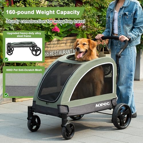 Image of Dog Stroller for Large & Medium Dogs, Dual Entry, 160 lbs Capacity, Green