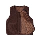 AMhomely Winterweste für Kinder, Fleece-Weste mit Reißverschluss, durchgehender Reißverschluss, V-Ausschnitt, flauschig, ärmellos, Teddybär-Jacke, Herbst und Winter, Thermo-Bodywarmer für Jungen und