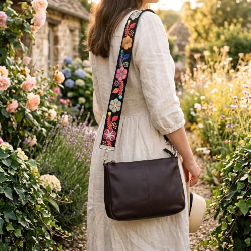 Image of Wide Purse straps Crochet Flower replacement crossbody for Handbag Adjustable Embroidery Knit Guitar Shoulder strap