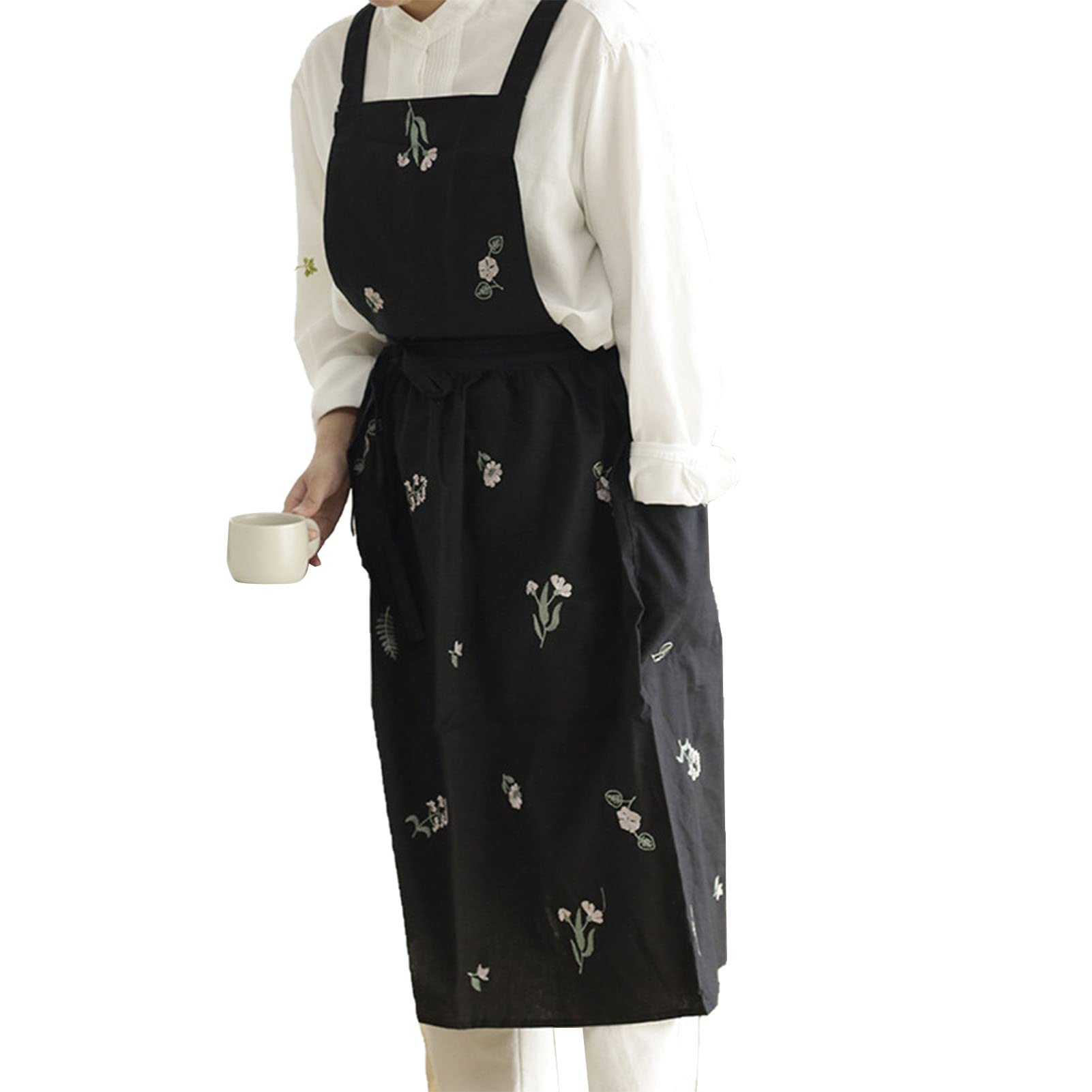 Amazon｜ベーキングエプロン 花刺繍 通気性 耐摩耗性 ネクタイ