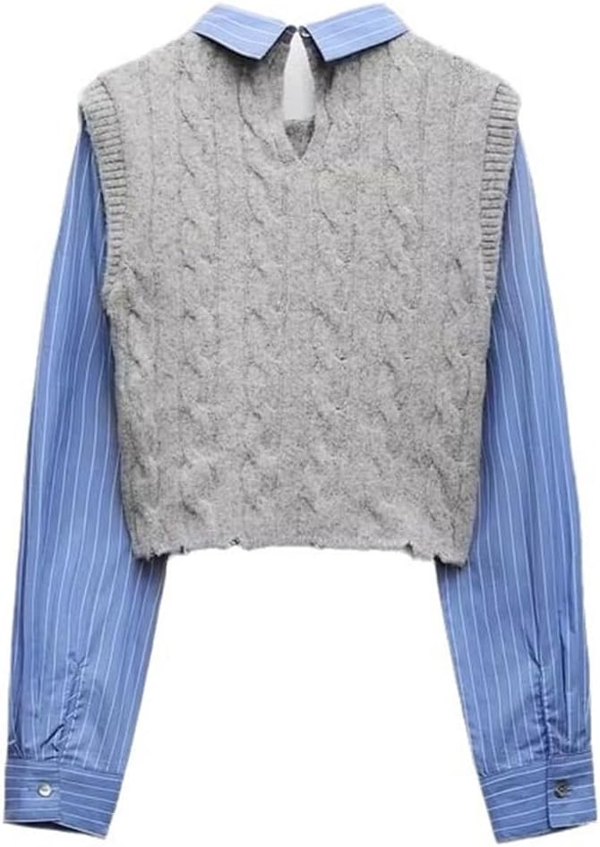 Autumn and Winter Eight Strand Rope Knitting Splicing Fake Two Piece Long Sleeve Knit Sweater