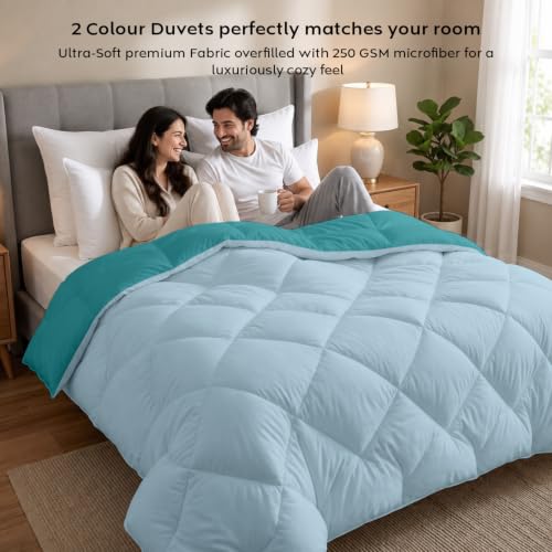 Image of AYKA Reversible Comforter 220 GSM Microfiber Reversible AC Comforter /Blanket for Winter /Quilt /Duvets for Queen Size Single Bed Comforter (60 * 90, Teal & SkyBlue)| TC - 220