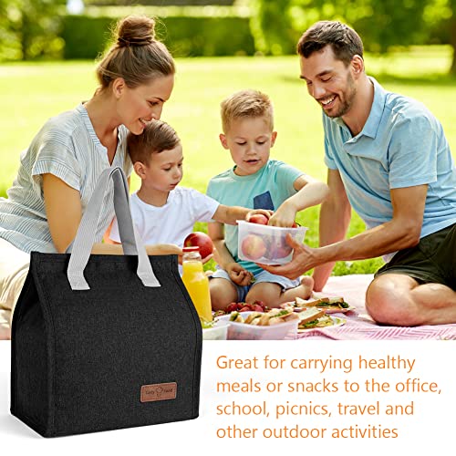 Vicloon Lunch Bag, Klein Lunchtasche, Faltbare Isoliertasche, Thermotasche mit Folienfutter, Mittagessen Tasche für Unterwegs, Arbeit, Schule, Ausflug Lebensmitteltransport - Schwarz