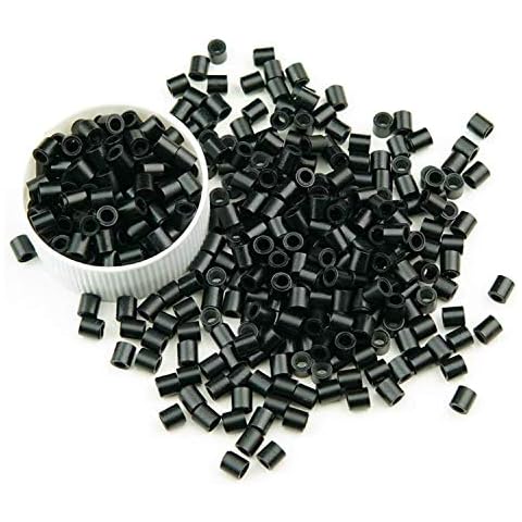 Amesun Silicone Micro Rings 4mm Silicone Lined Copper Silicone Beads Lined For I Tip Stick Hair Extensions Micro Beads Silicone Line Silicone Copper Ring (500Pcs, #1 Black) Cover
