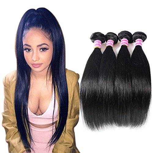 BURHAIR Brazilian Virgin Hair Straight Hair 4 Bundles Unprocessed Remy Human Hair Weaves Bundles 12 14 16 18 Inch