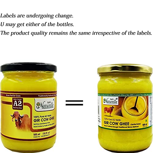 Image of Farm Naturelle-A2 Desi Cow Ghee from Grass Fed Gir Cows | Vedic Bilona Method-Curd Churned-Golden Ghee |Grainy & Aromatic, Keto Friendly, Lab Tested, Non-GMO Glass Jar-1000ml and a Wooden Spoon.