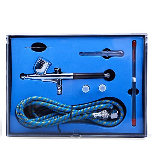Lelukee Kit de aerógrafo con sistema de pistola de gravedad de 0,2 mm, 0,3 mm, 0,5 mm, juego de copas Nossles para decoración de tatuajes, pintura de maquillaje y arte de uñas Cover