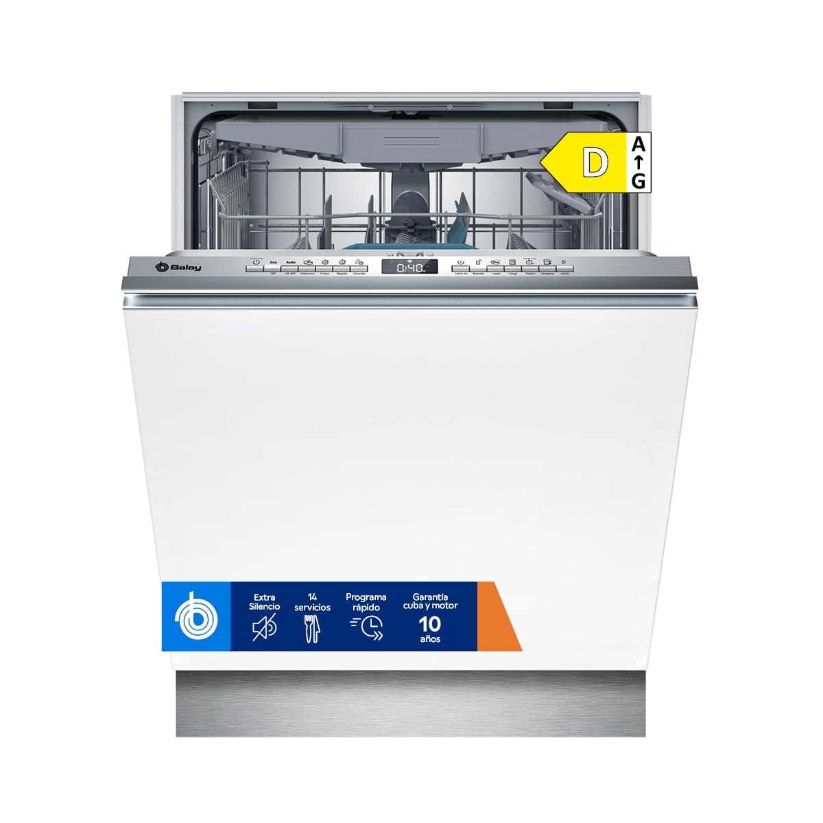Balay – Lavavajillas Integrable, 14 servicios, Motor ExtraSilencio, Tercera Cesta para Cubiertos, InfoLight, Home Connect, Blanco, 3VF6330SA