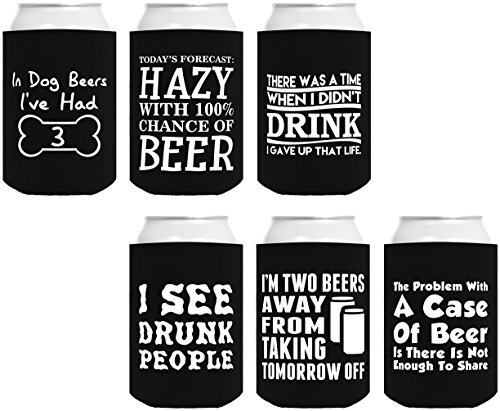 Funny Can Coolie Gift Bundle Funny Sayings Joke Gag Gifts 6 Pack Can Coolie Drink Coolers Coolies Set #1