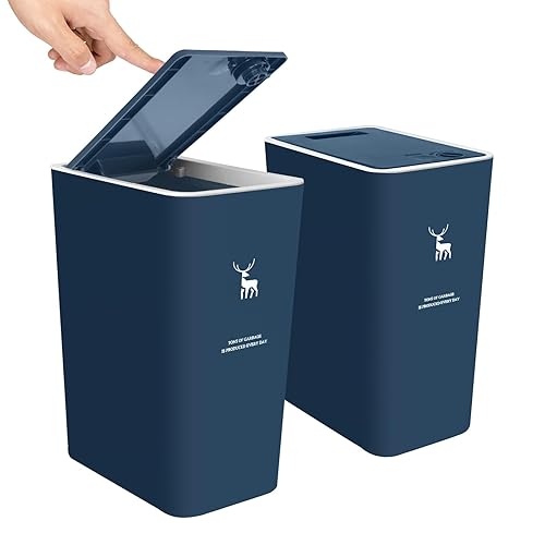 XPIY Bote de basura con tapa, 2 paquetes de 4 galones15 litros con tapa superior a presión, bote de basura pequeño a prueba de perros, bote de