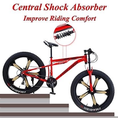 YQCXG Mountainbikes, Fat Tire Mountain Trail Bike für Erwachsene, Jungen und Mädchen, Fahrrad mit Doppelfederung, Rahmen aus Kohlenstoffstahl, rutschfeste Offroad-Bikes,Rot,24-Gang – Bild 4