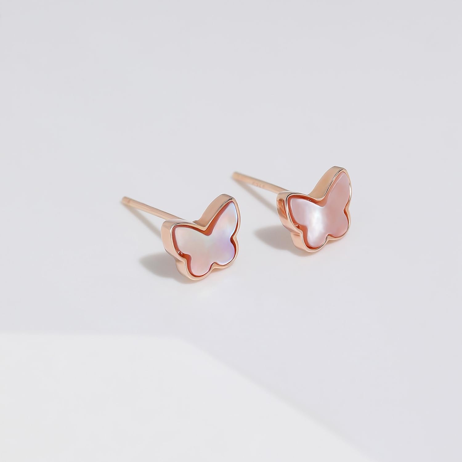 Meissa Orecchini Acciaio Chirurgico Donna Argento 925 carini Orecchini Farfalla in Oro rosa Orecchini Bambina con Madreperla Regalo Anniversario Compleanno per Lei Ragazza, Oro rosa