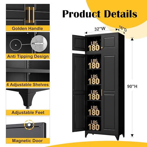 Image of SteeLoong 90 inchMetal Pantry Storage Cabinet with Doors & 4 Adjustable Shelves