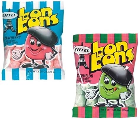 Eiffel Bon Bons 1.25oz 8 Bag Variety Snack Pack, French Candy (4 Watermelon, 4 Strawberry)