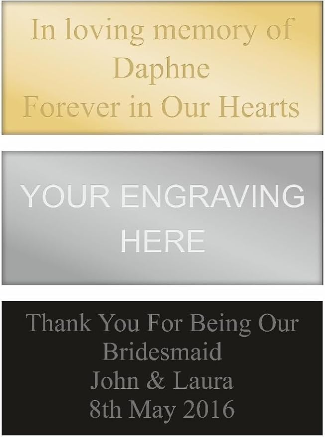 Engraved Plate Gold, Silver, or Black Self-Adhesive Plaque for Nameplates & Photo Frames Custom Fonts & Straight Shape Size (90 X 38mm)