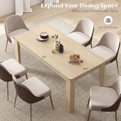 Image of Giantex Dining Table for 4-6, 63 inch L Large Farmhouse Kitchen Table, Wooden Rectangular Dinner Table for Living Dining Room, Home Office, Dinette, 330LBS Capacity, Natural