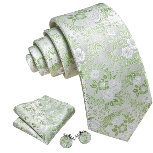 Image of Barry.Wang Men Tie Set Floral Paisley Silk Necktie Pocket Square Cufflinks Formal Wedding Party Business