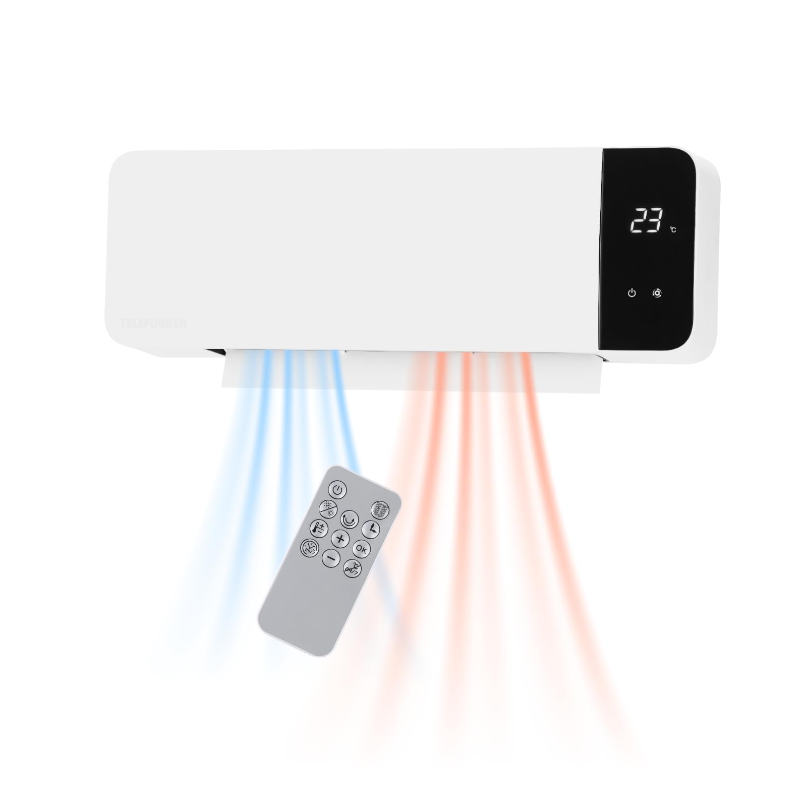 Telefunken Keramik Wandheizlüfter PTCWH-2000W LED-Display Thermostat Fernbedienung Timer Oszillation Überhitzungsschutz 18-45°C