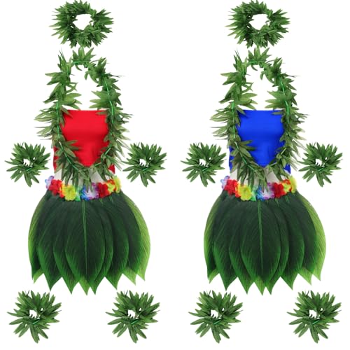 Yahenda 16 Pcs/2 Set Halloween Hawaiian Women Costume Hula Leaf Skirt with Tank Top Flower Necklace...