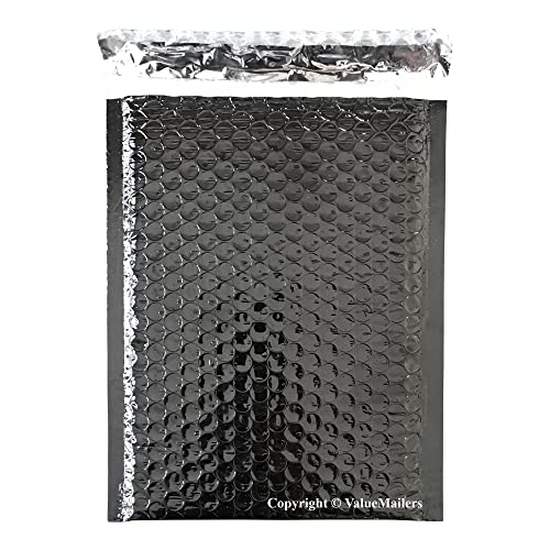 500#000 Glamour Black Bright and Shiny Metallic Exterior Padded Bubble Mailers Envelopes Self Sealing Bags 4x8