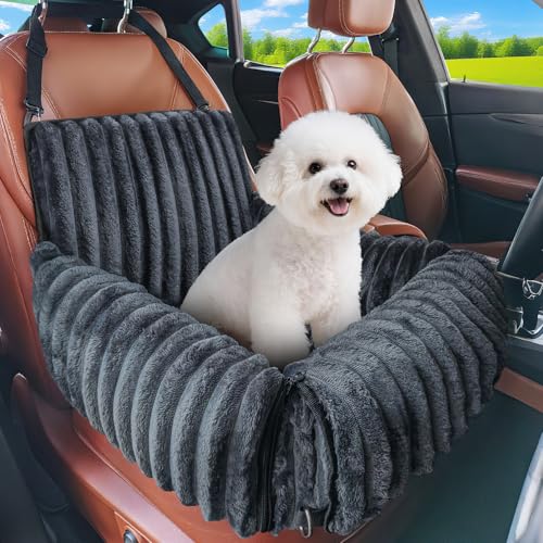 MIXJOY Hunde Autositz für kleine bis mittlere Hunde, Waschbarer Ansteckbare Leine verdickter Memory-Schaum-Füllung, Hundebett Auto für Rückbank Vordersitz, Grau