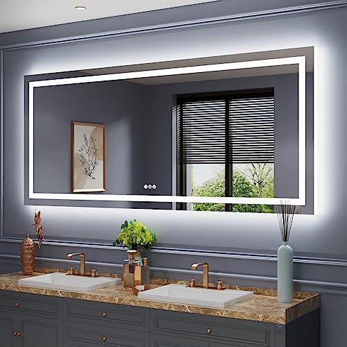 Amorho LED Bathroom Mirror Large 88" X38" with Front Light and Backlit, Stepless Dimmable Wall Mirrors with Anti-Fog, Shatter-Proof, Memory, 3 Colors, Double LED Vanity Mirror