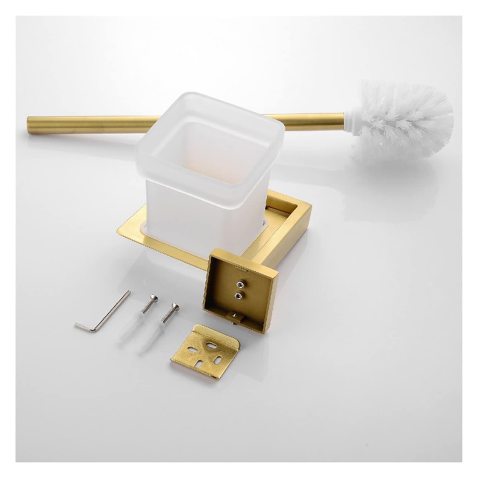 Escobillero de Oro Cepillado con Vaso de Vidrio de Acero Inoxidable 304, Juego de Accesorios de baño de Oro montado en la Pared Cuadrada, Cepillo de Limpieza Muebles