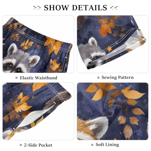 Autumn Cute Raccoon Short Pajama Pants Bottoms Soft Sleepwear with Pockets3