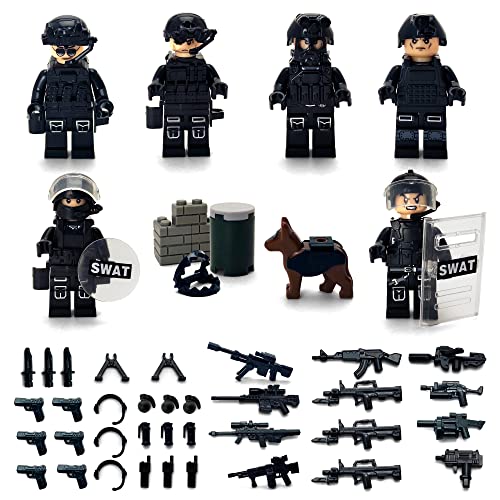 Toysvill SWAT Police Military Building Block Set with 6 Soldier Minifigures, Police Dog and Accessories