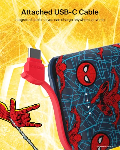 Image of Belkin Disney Spiderman Power Bank, BoostCharge Portable Charger with Integrated Cable 10K PD 20W - Fast Charge USB-C Power Delivery, Portable iPhone Charger for iPhone 17, iPad Pro, Galaxy S26