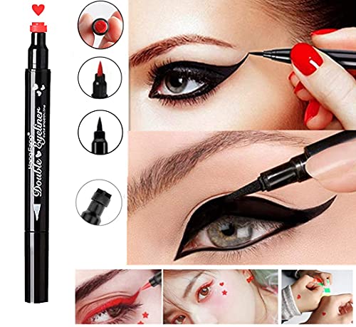 Go Ho 2Pcs Eyeliner Stamps,Black&Red Eyeliner Heart Stamp Eyeliner For Love Gift Fun Makeup,Double-Side Long-Lasting Waterproof Perfect Wing Cat Eyes Stamp Eyeliner,Liquid Eyeliner Colorful Set Wingliner Shapes #TOP2
