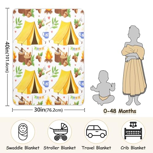 Burbuja Camping Yellow Tents Baby Blanket for Boys Girls, Nursery Soft Warm Swaddling Receiving Baby Blankets, 30x40 in Toddler Blanket3