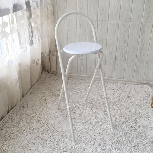 Taburete plegable portátil con respaldo y reposapiés, altura ajustable de 60 cm a 75 cm, taburete de madera para el hogar, cocina y camping (blanco 70 cm)